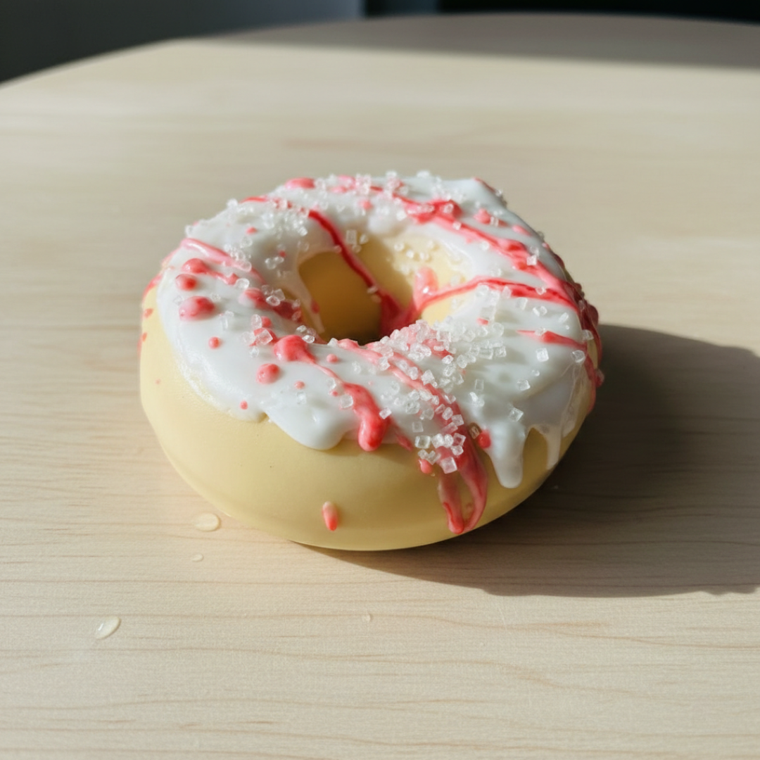 Vanilla Donut with Strawberry Frosting & Caramel Glaze