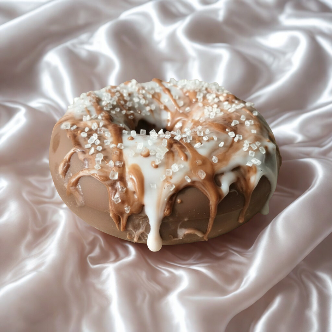 Chocolate Donut with White Frosting & Caramel Glaze