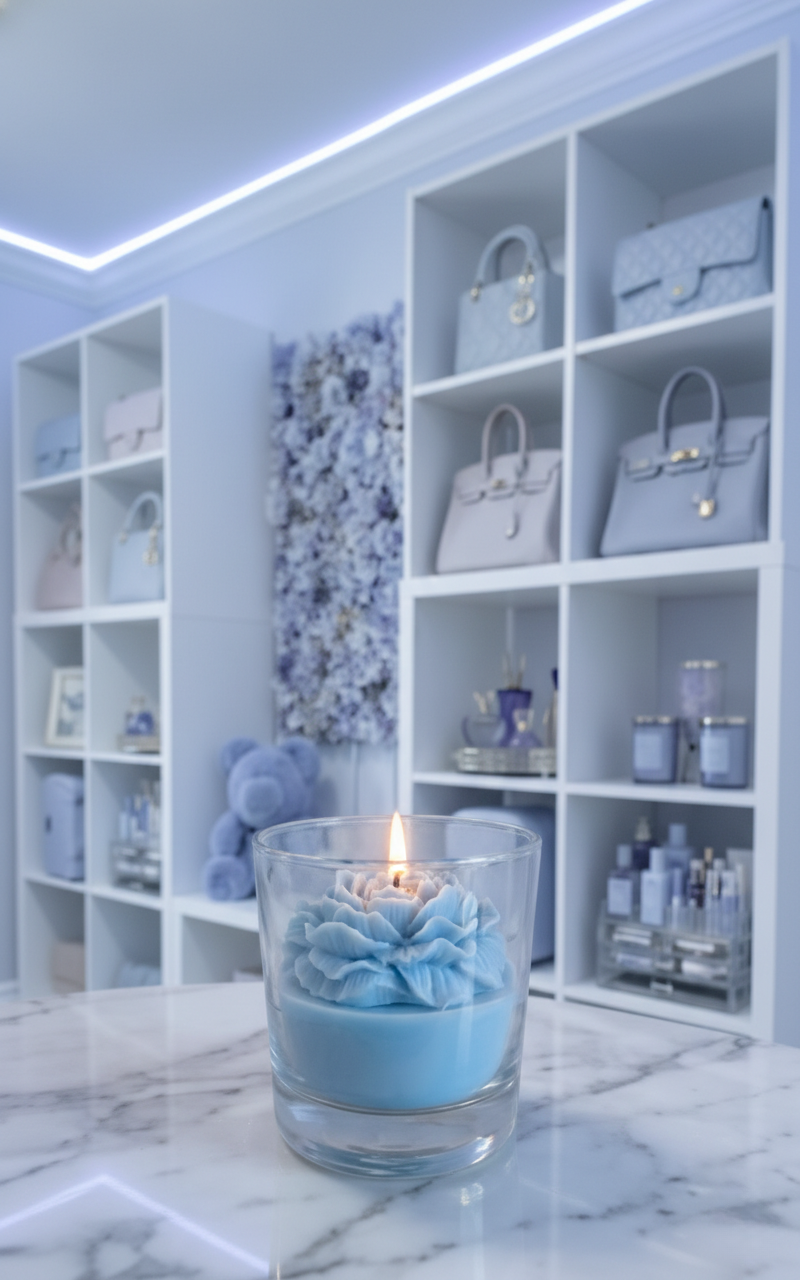 🩵 Light Blue Peony Candle