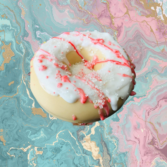 Vanilla Donut with Strawberry Frosting & Caramel Glaze