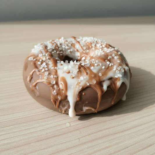 Chocolate Donut with White Frosting & Caramel Glaze